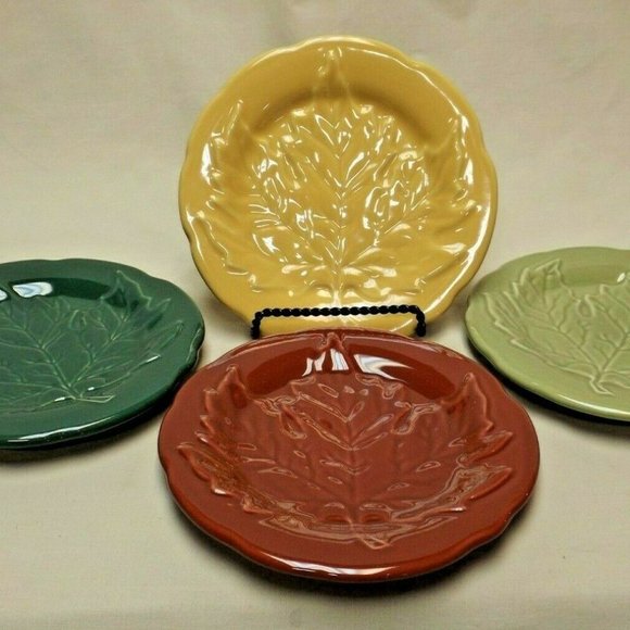 Longaberger Pottery Set of 4 Falling Leaves Collection Leaf Plates in the Box - Picture 1 of 10